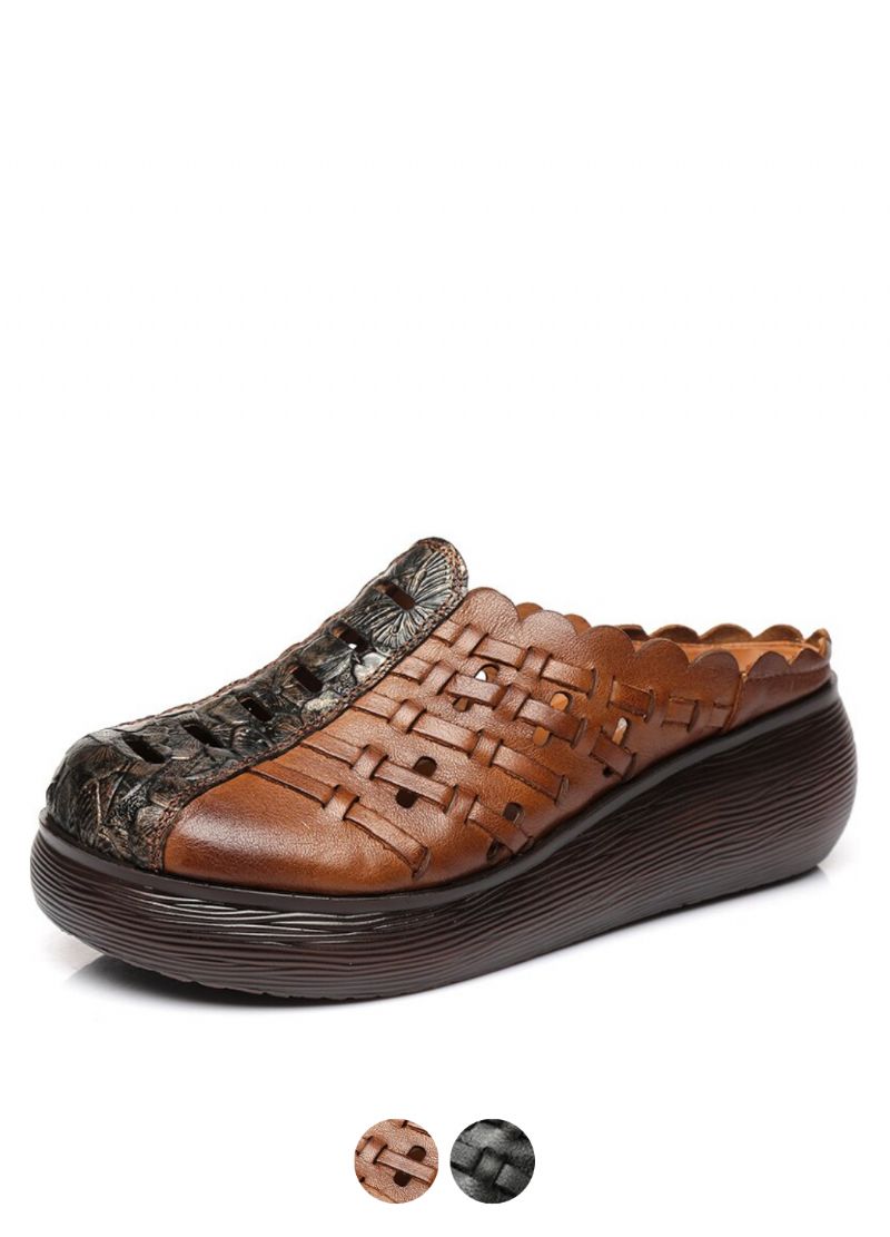 Damskie Skórzane Chodaki Alquimia W Stylu Retro