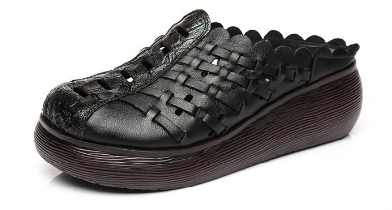 Damskie Skórzane Chodaki Alquimia W Stylu Retro - Brązowy