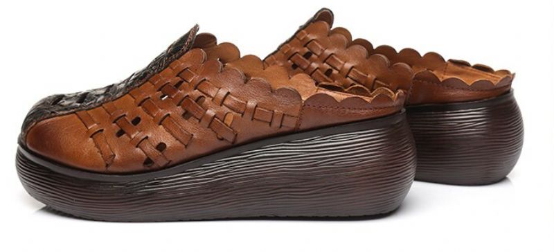 Damskie Skórzane Chodaki Alquimia W Stylu Retro - Brązowy