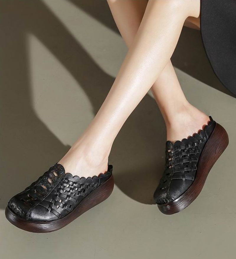 Damskie Skórzane Chodaki Alquimia W Stylu Retro - Brązowy