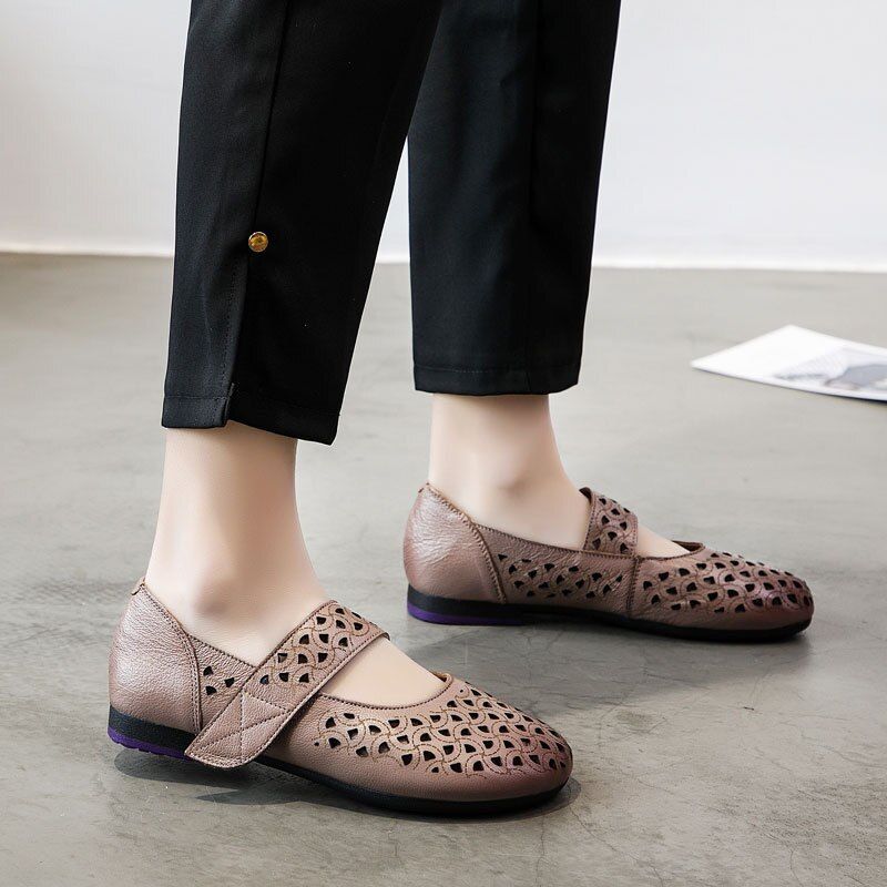 Damskie Skórzane Płaskie Buty Hazel - Khaki