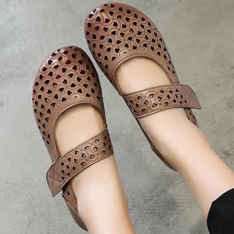 Damskie Skórzane Płaskie Buty Hazel - Khaki