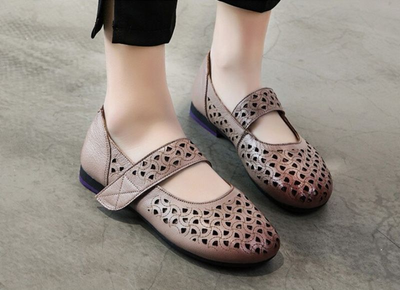 Damskie Skórzane Płaskie Buty Hazel - Khaki