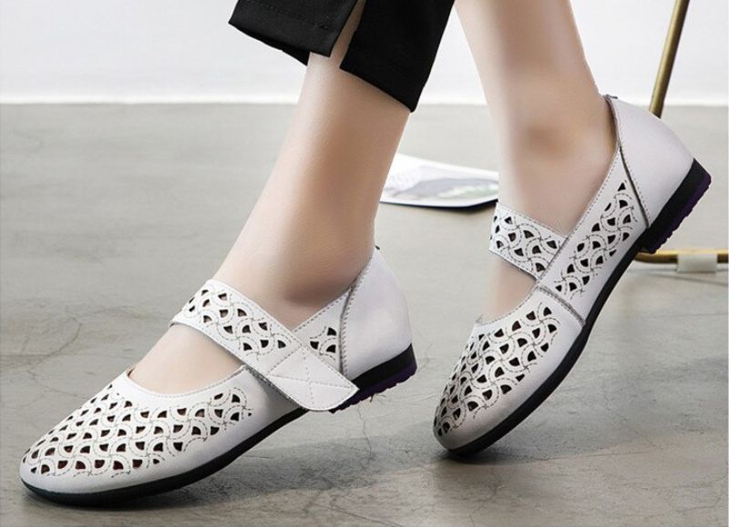 Damskie Skórzane Płaskie Buty Hazel - Khaki
