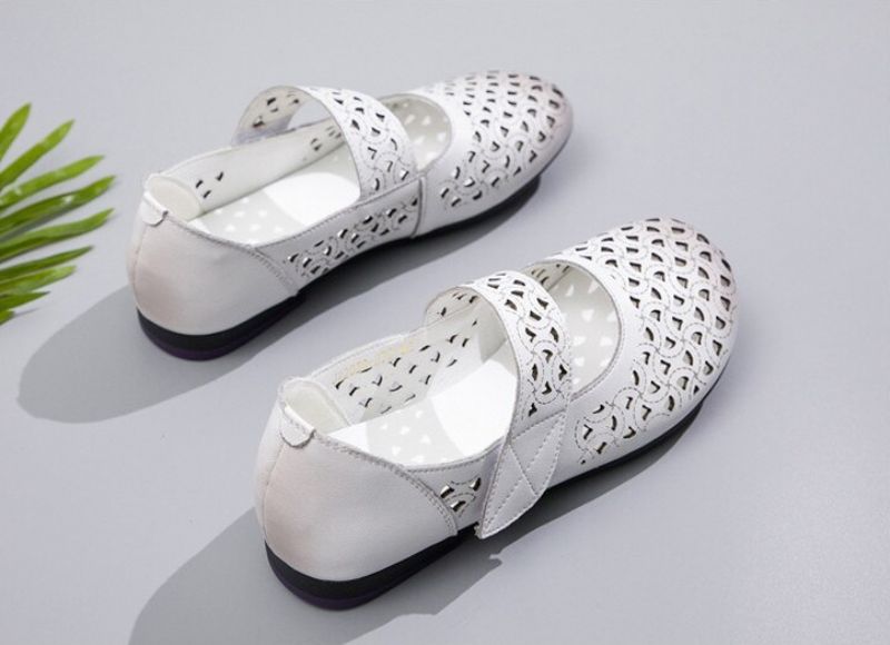 Damskie Skórzane Płaskie Buty Hazel - Khaki