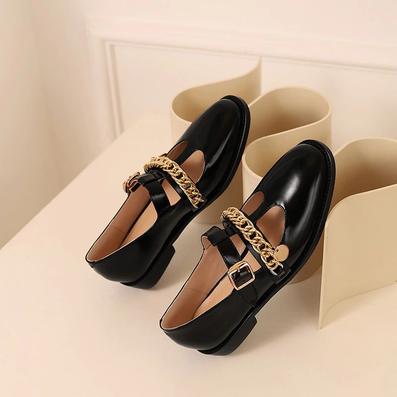Damskie Skórzane Płaskie Buty Julia - Czarny