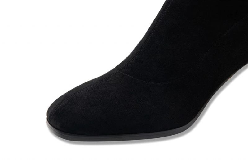 Damskie Zamszowe Buty Do Kolan Romy - Czarny