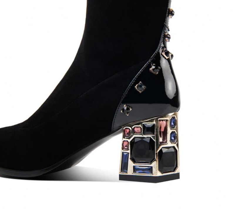 Damskie Zamszowe Buty Do Kolan Romy - Czarny