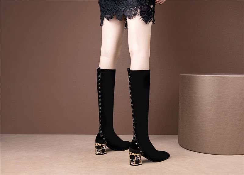 Damskie Zamszowe Buty Do Kolan Romy - Czarny