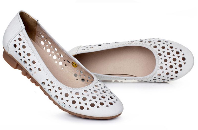 Delfina Damskie Płaskie Skórzane Buty - Biały