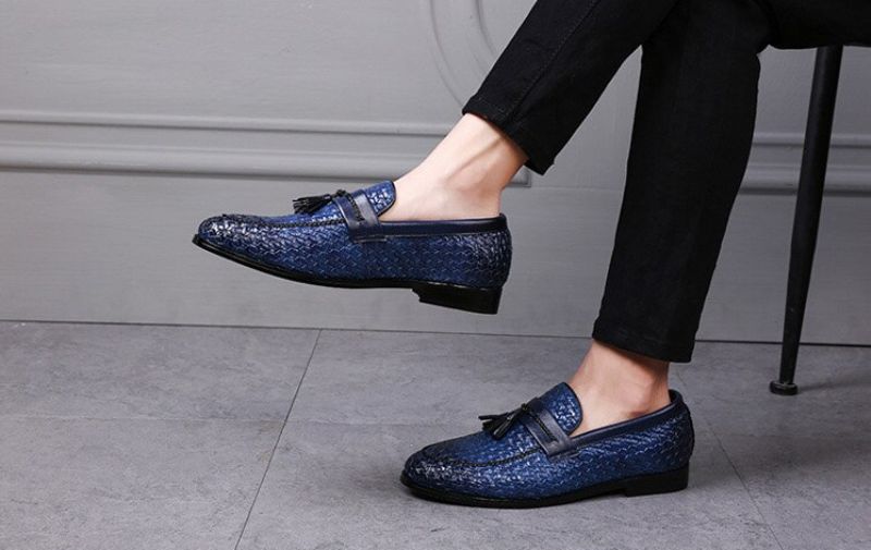 Delvet Męskie Mokasyny Luksusowe Buty - Niebieski