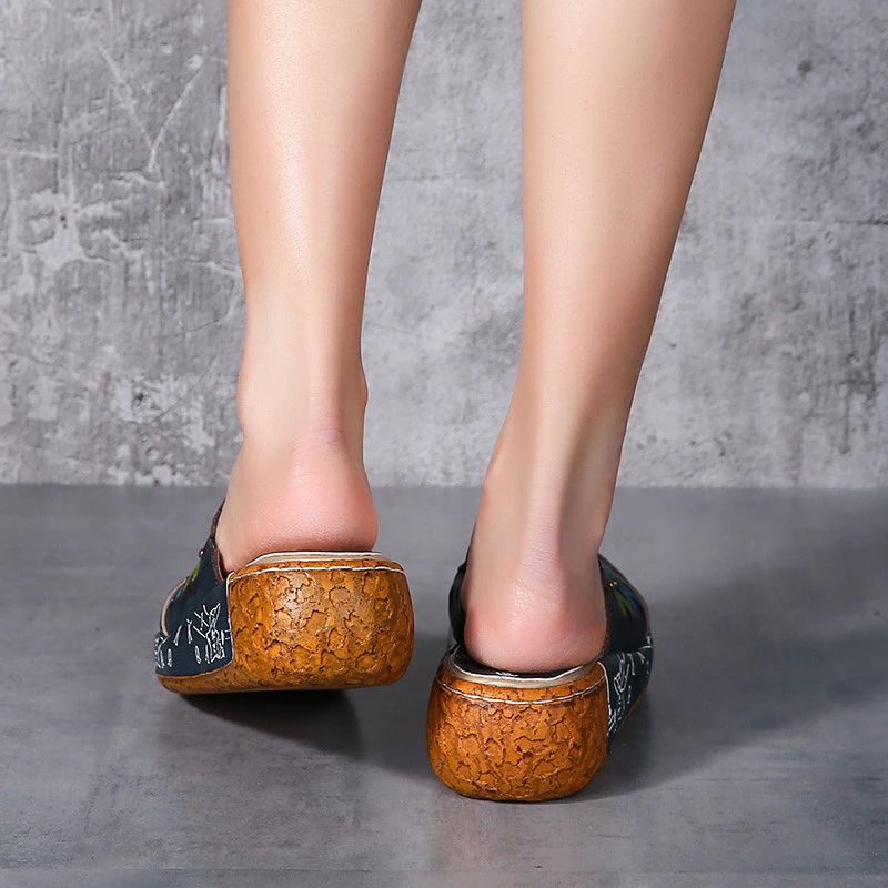 Diana Damskie Platformowe Skórzane Clogs - Niebieski