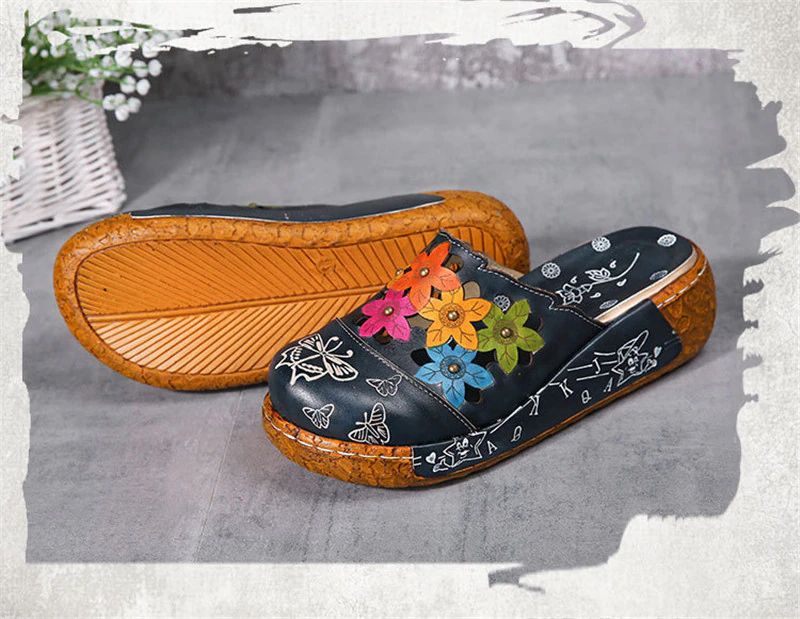 Diana Damskie Platformowe Skórzane Clogs - Niebieski