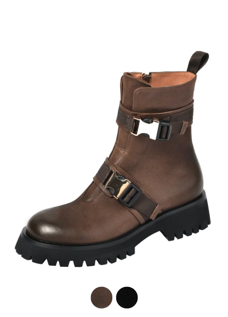 Donay Damskie Buty Skórzane Z Okrągłym Noskiem