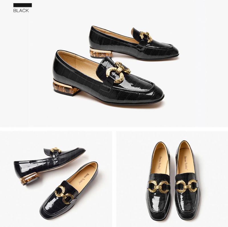 Eleanor Damskie Lakierowane Buty Typu Loafer - Czarny
