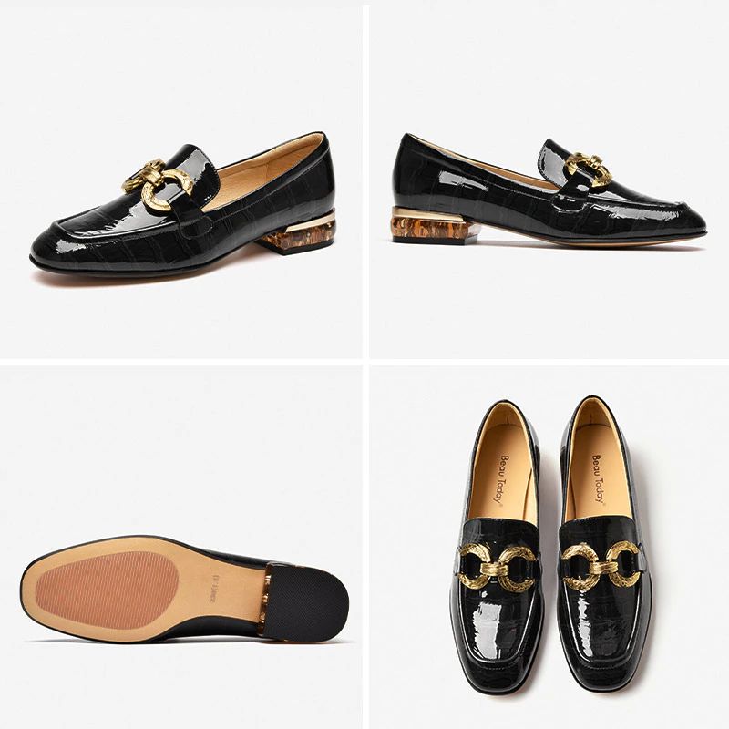 Eleanor Damskie Lakierowane Buty Typu Loafer - Czarny