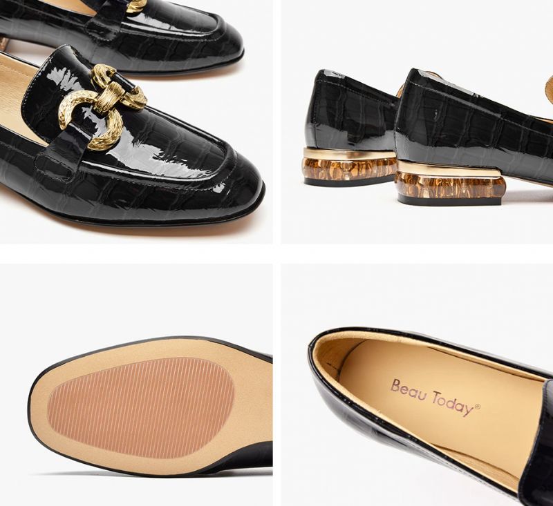 Eleanor Damskie Lakierowane Buty Typu Loafer - Czarny