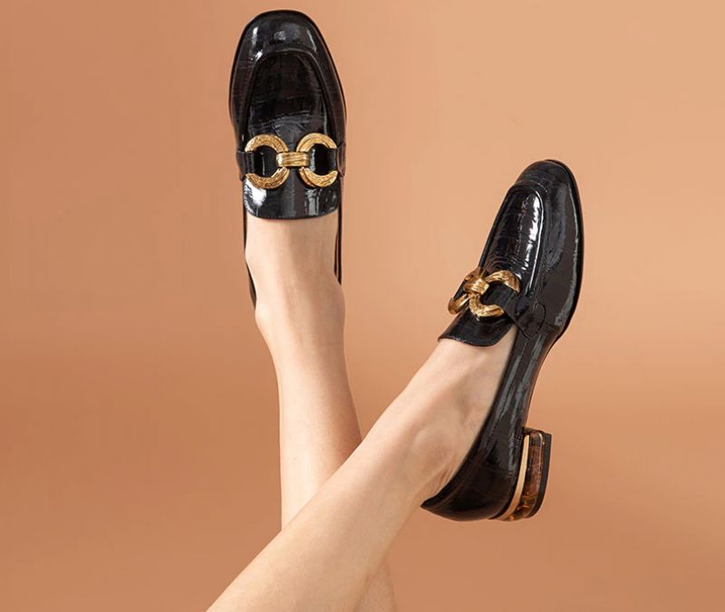 Eleanor Damskie Lakierowane Buty Typu Loafer - Czarny