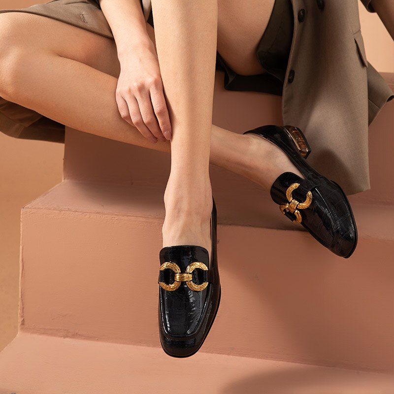 Eleanor Damskie Lakierowane Buty Typu Loafer - Czarny