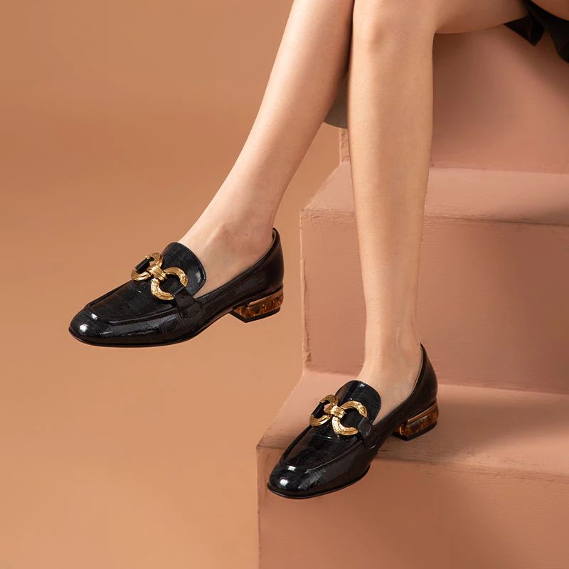 Eleanor Damskie Lakierowane Buty Typu Loafer - Czarny