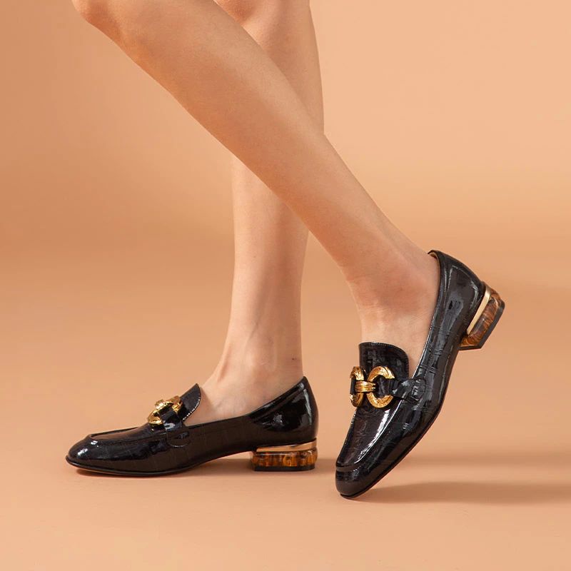 Eleanor Damskie Lakierowane Buty Typu Loafer - Czarny