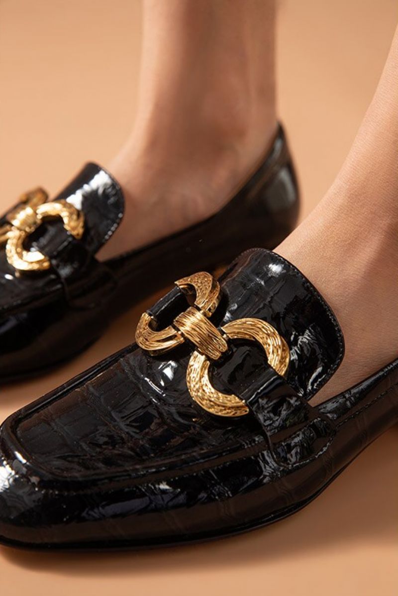 Eleanor Damskie Lakierowane Buty Typu Loafer - Czarny