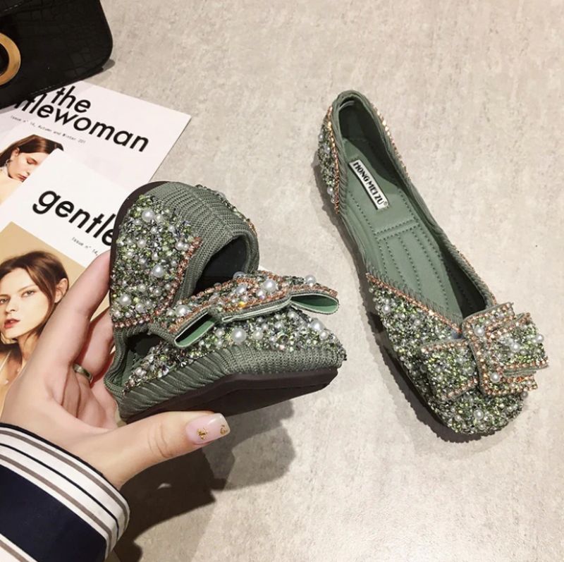 Eleganckie Płaskie Buty Damskie Cristal - Zielony
