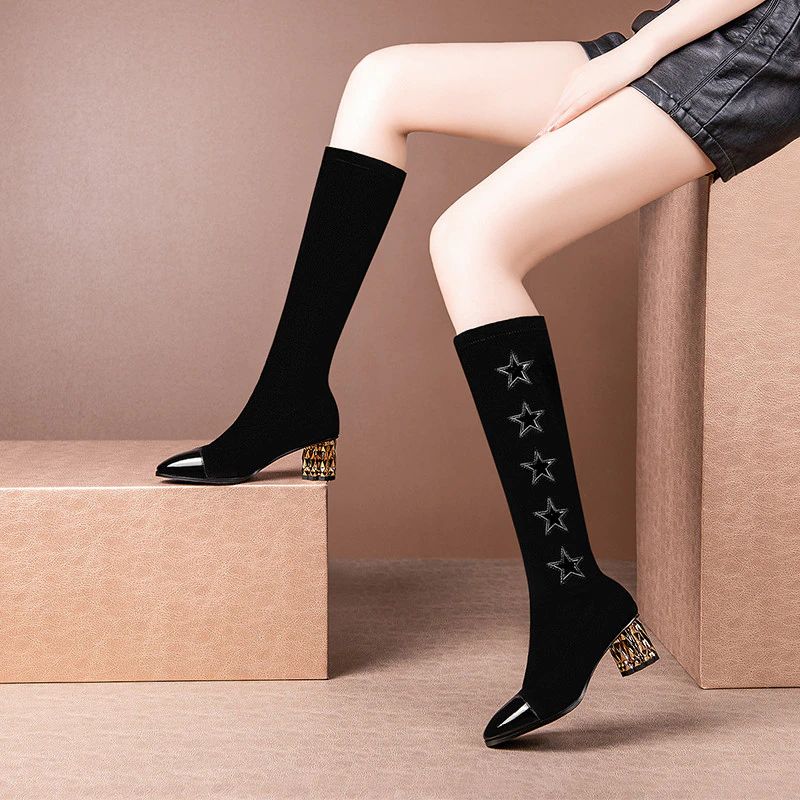 Eleganckie Zimowe Buty Damskie Do Kolan Rocha - Czarny