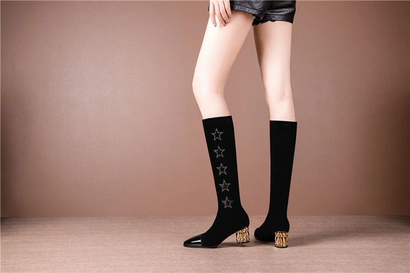 Eleganckie Zimowe Buty Damskie Do Kolan Rocha - Czarny