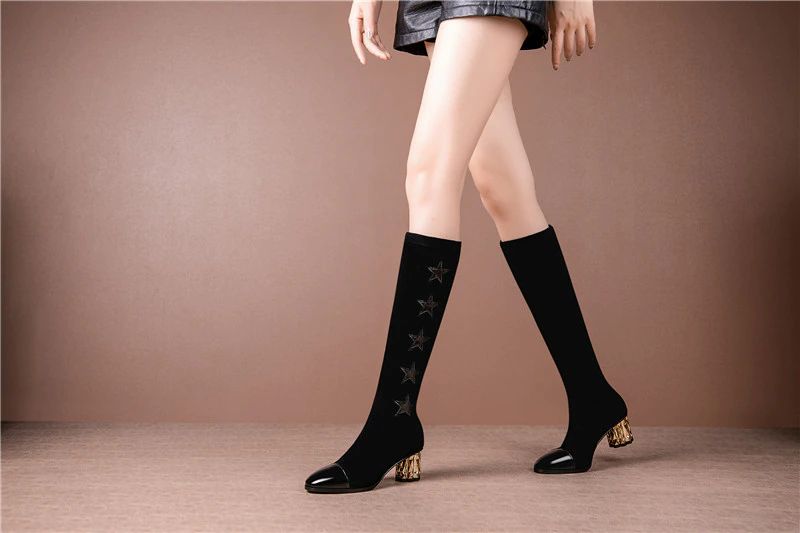 Eleganckie Zimowe Buty Damskie Do Kolan Rocha - Czarny