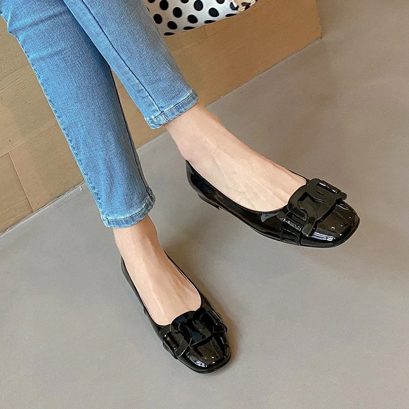 Eliana Damskie Lakierowane Czarne Płaskie Buty - Czarny