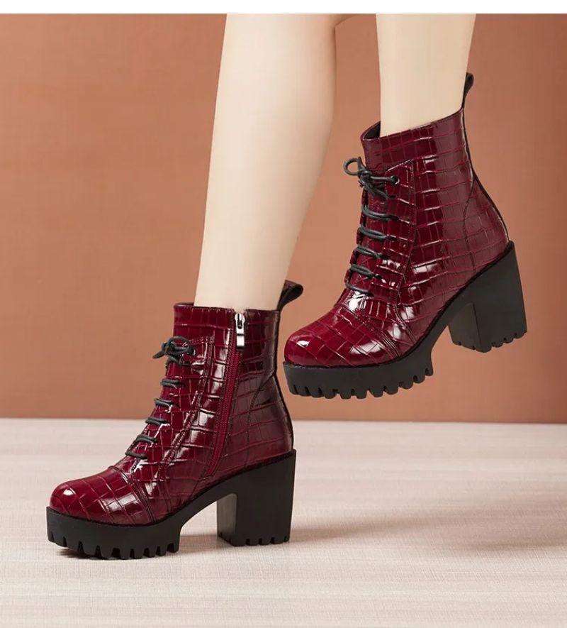 Elvys Damskie Lakierowane Buty Na Platformie - Czerwony