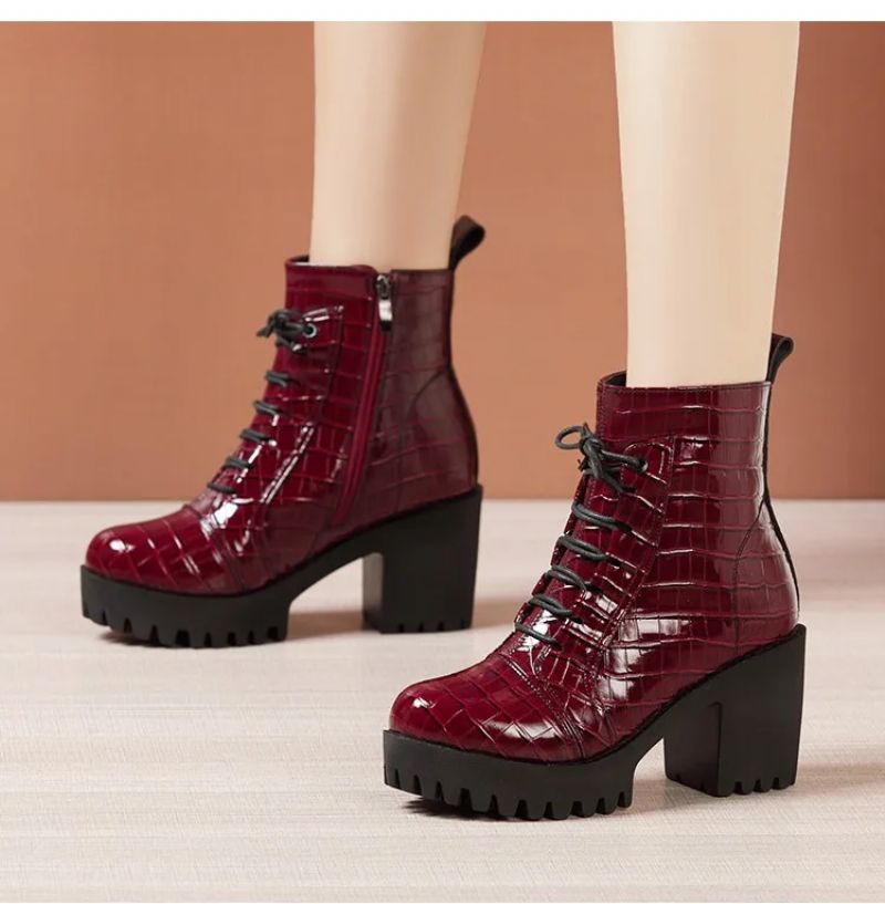 Elvys Damskie Lakierowane Buty Na Platformie - Czerwony