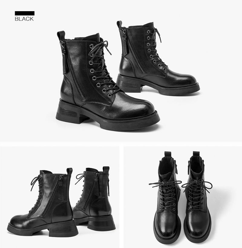 Erin Damskie Skórzane Czarne Buty - Czarny
