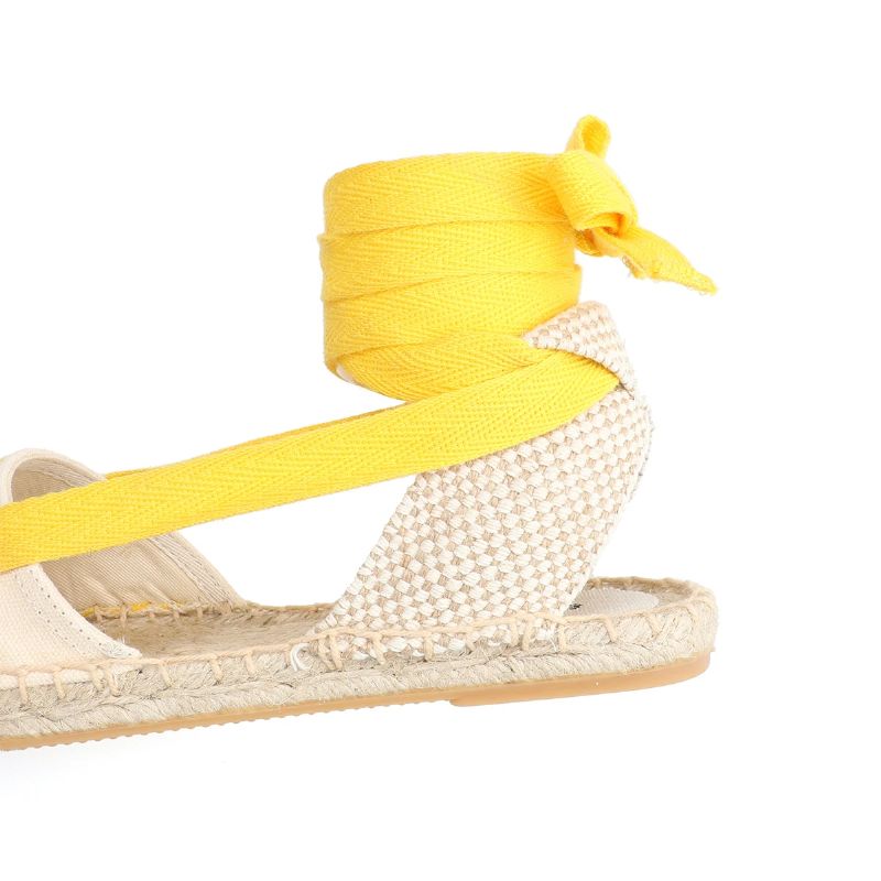 Estela Damskie Paski Na Kostkę Płaskie Espadryle - Żółty