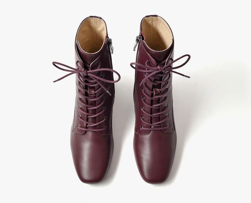 Eugene Damskie Eleganckie Skórzane Botki Do Kostki - Wino