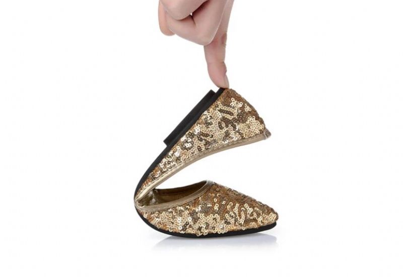 Eugenia Damskie Płaskie Buty - Złoty