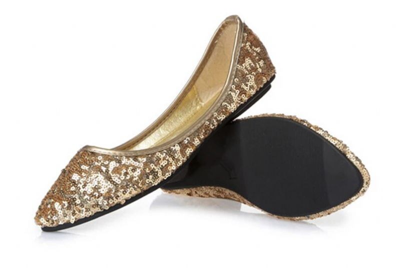 Eugenia Damskie Płaskie Buty - Złoty