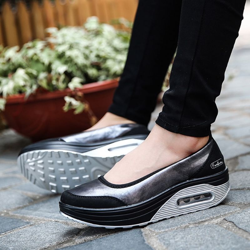 Eva Damskie Płaskie Buty Na Platformie - Czarny