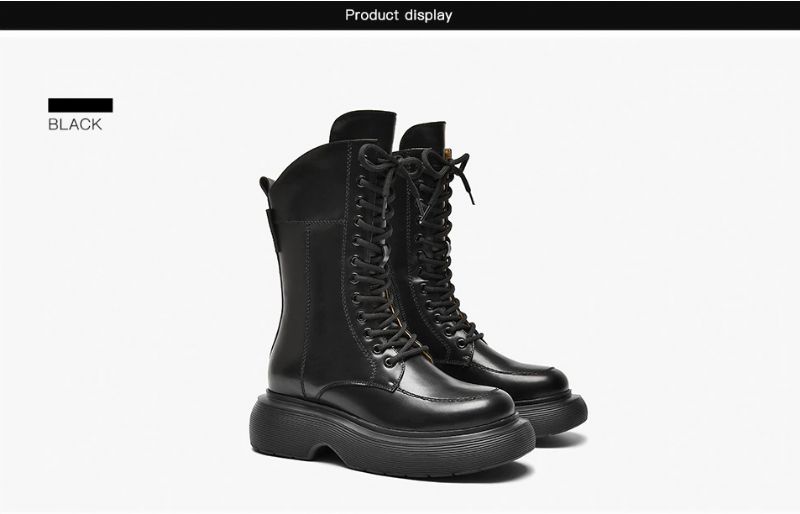 Faiva Damskie Skórzane Buty Na Platformie - Czarny