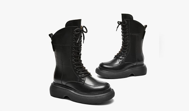 Faiva Damskie Skórzane Buty Na Platformie - Czarny