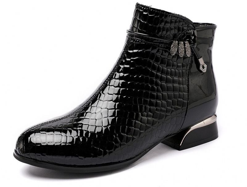 Fedra Damskie Buty Skórzane Modne - Czarny z pluszem