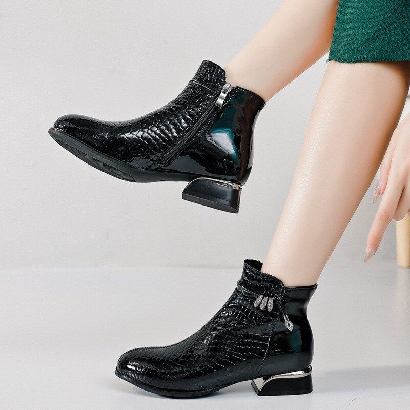 Fedra Damskie Buty Skórzane Modne - Czarny z pluszem
