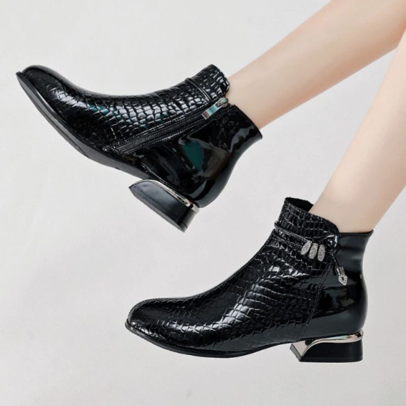 Fedra Damskie Buty Skórzane Modne - Czarny z pluszem