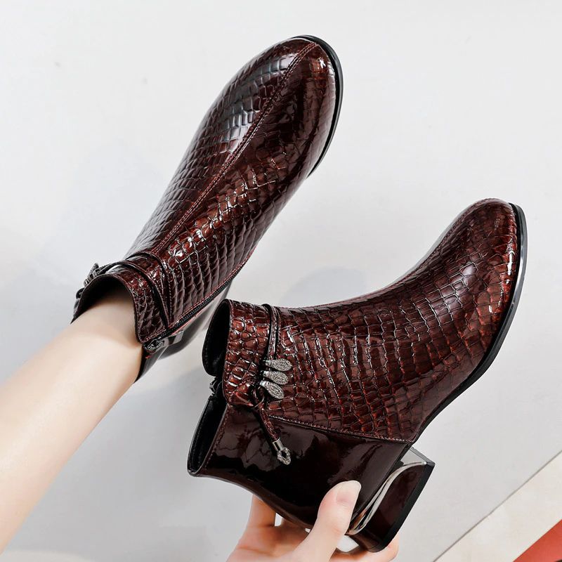Fedra Damskie Buty Skórzane Modne - Czarny z pluszem