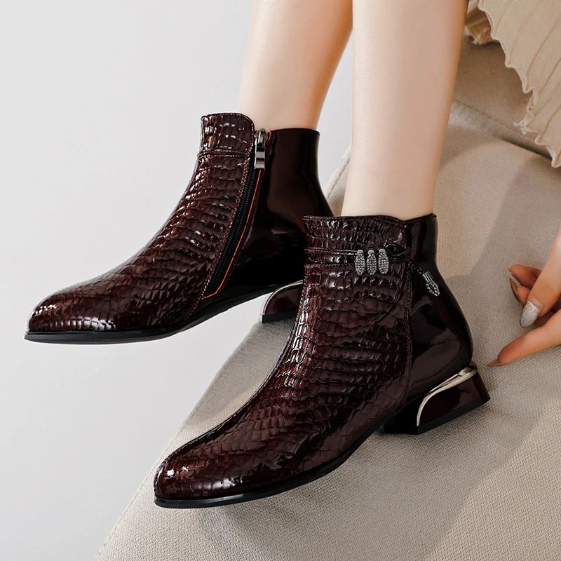 Fedra Damskie Buty Skórzane Modne - Czarny z pluszem