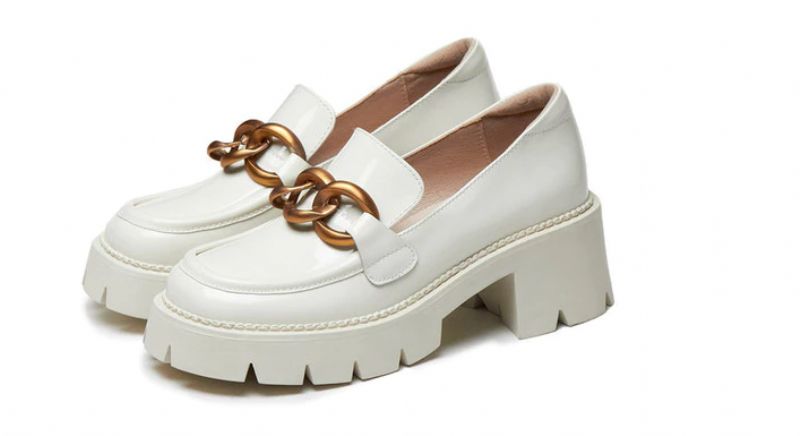 Fernanda Damskie Buty Oxford Na Platformie Z Okrągłym Noskiem - Biały