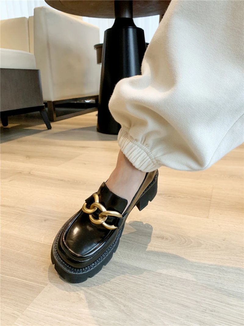 Fernanda Damskie Buty Oxford Na Platformie Z Okrągłym Noskiem - Biały