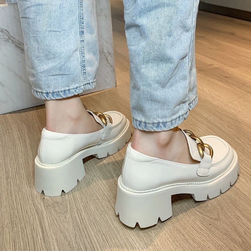 Fernanda Damskie Buty Oxford Na Platformie Z Okrągłym Noskiem - Biały