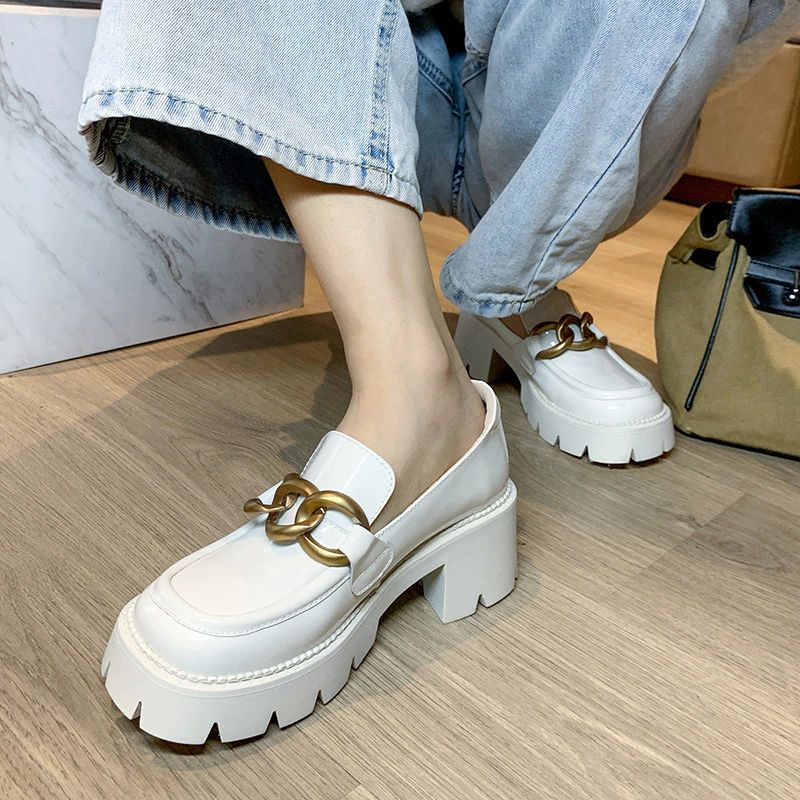 Fernanda Damskie Buty Oxford Na Platformie Z Okrągłym Noskiem - Biały